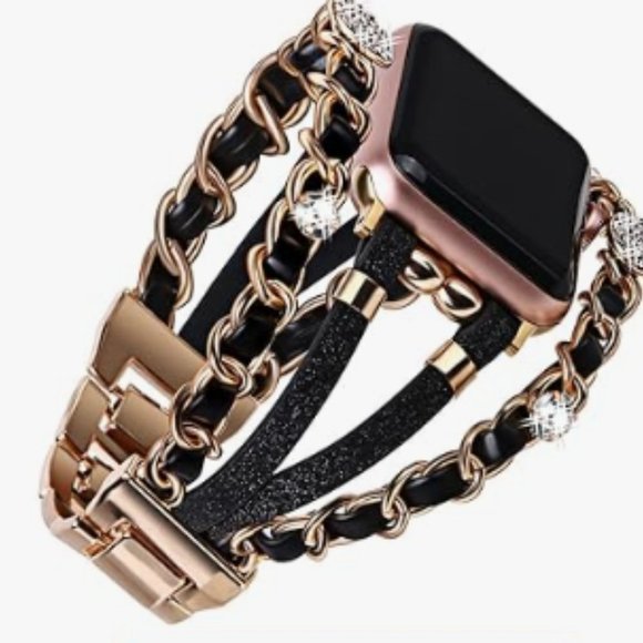 NEW Rhinestone Black/Gold Apple Wa3tch Ban - Picture 1 of 4